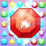 Varias gemas de colores con un gran diamante rojo en el centro que tiene un símbolo de fuego