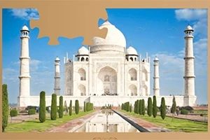 El Taj Mahal con una pieza de rompecabezas faltante en la esquina superior izquierda