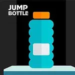Botella azul con tapa naranja sobre una plataforma, con texto JUMP BOTTLE en la esquina superior izquierda