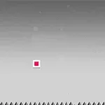 Un cuadrado rosa oscuro en un fondo gris con bordes dentados en la parte superior e inferior, y un pequeño resalte rosa en el borde izquierdo