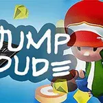 Personaje de videojuego con gorra roja y capucha verde junto a un teléfono inteligente y diamantes amarillos sobre fondo azul