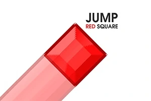 Cuadrado rojo sobre una rampa inclinada con las palabras Jump Red Square al fondo