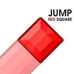 Cuadrado rojo sobre una rampa inclinada con las palabras Jump Red Square al fondo