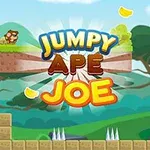 Mono animado en un entorno de plataformas con fondo de árboles y plátanos flotantes