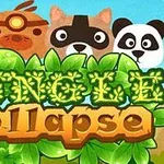Cuatro caricaturas de animales sobre un fondo de follaje, con un texto en letras verdes y marrones al frente
