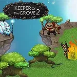 Personajes de fantasía en un paisaje con árboles y criaturas míticas, con el título Keeper of the Grove 2 en la parte superior