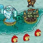 Criaturas fantásticas y monstruos coloridos en un paisaje nevado y helado