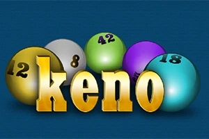 Bolas de diferentes colores con números impresos y la palabra keno en letras doradas al frente