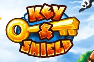 Llave dorada con un fondo azul y las palabras “Key & Shield” en letras estilizadas