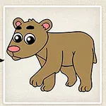 Dibujo de un oso caricaturesco para colorear con una paleta de colores a la izquierda