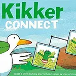 Una rana verde y un pato blanco sostienen una imagen de la rana en un paisaje al aire libre con el texto Kikker Connect encima