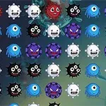 Colores y personajes circulares con expresiones faciales variadas en una cuadrícula sobre un fondo degradado