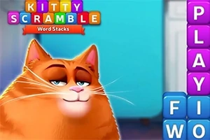 Gato anaranjado con expresión relajada junto a bloques de letras coloridos
