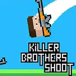 Dos figuras pixeladas con armas y el texto Killer Brothers Shoot sobre un fondo azul
