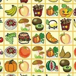 Variedad de dibujos de alimentos como frutas, verduras y comida rápida organizados en una cuadrícula