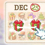 Dos regalos navideños conectados por una línea con una mano señalándolos en un cuadro de diciembre veinticinco