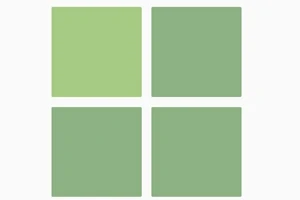 Cuatro cuadros de tonos verdes diferentes organizados en una cuadrícula de dos por dos en un fondo blanco