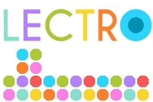 Letras coloridas que forman la palabra LECTRO y una fila de círculos de colores brillantes debajo