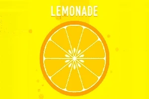 Una ilustración de una rodaja de limón naranja sobre un fondo amarillo con la palabra LEMONADE en la parte superior