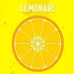 Una ilustración de una rodaja de limón naranja sobre un fondo amarillo con la palabra LEMONADE en la parte superior