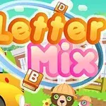 Título colorido con letras en tonos naranjas y rosas, rodeado de bloques de letras y un escenario de fondo con un autobús escolar y un animal usando casco