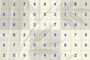 Cuadrícula numerada con dígitos del 1 al 9 en celdas grises sobre un fondo con patrones de hojas