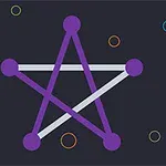 Estrella púrpura con líneas que se cruzan sobre un fondo oscuro con pequeños círculos de colores