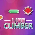 Fondo morado con elementos geométricos coloridos y el texto Line Climber