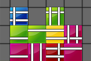 Bloques de colores azul, verde, amarillo, rojo y rosa, colocados en una cuadrícula gris