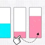 Cuatro barras verticales con niveles de líquido en colores naranja, azul y rosado, con una mano señalando una de las barras