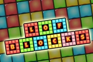 Bloques de colores brillantes con letras formando palabras sobre un fondo de cuadrados multicolores