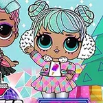 Dos muñecas estilizadas con atuendos coloridos y cabello vibrante frente a un fondo geométrico pastel