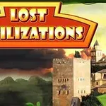 Título Lost Civilizations en un fondo de paisaje con arquitectura antigua y cielo nublado
