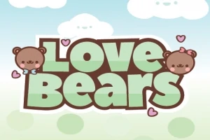Texto Love Bears rodeado de ositos adorables con corazones sobre un fondo de nubes
