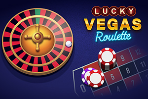 Ruleta de casino con fichas de colores y texto decorativo en un fondo azul