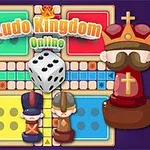 Tablero de juego con piezas de ajedrez personificadas, un dado en el centro y colores de fondo vibrantes