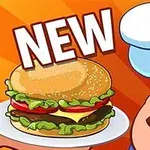 Chef caricaturizado guiñando un ojo mientras sostiene un plato con una hamburguesa nueva