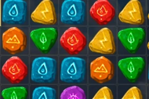 Piedras de colores con símbolos elementales en una cuadrícula