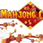 Texto Mahjong Chain en un fondo de patrón floral rojo y amarillo con ramas y flores