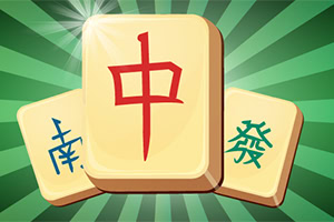 Fichas de juego con caracteres chinos sobre un fondo verde con rayos brillantes