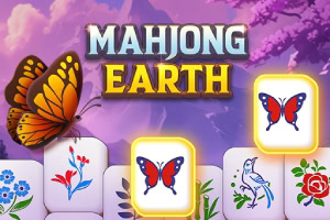 Mariposa sobre fichas de mahjong con dibujos de mariposas, flores y un pájaro, bajo un cielo púrpura