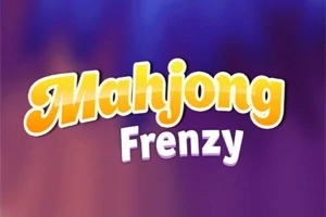 Texto amarillo y blanco con las palabras Mahjong Frenzy sobre un fondo púrpura