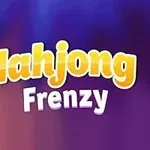 Texto amarillo y blanco con las palabras Mahjong Frenzy sobre un fondo púrpura