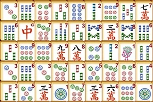Fichas de juego con diseños de círculos, bambúes y caracteres chinos en una cuadrícula