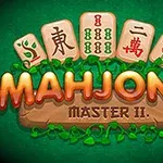 Fichas de juego de mesa sobre un fondo verde con el texto Mahjong Master II