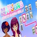 Chicas de estilo manga con fichas de mahjong y un fondo colorido