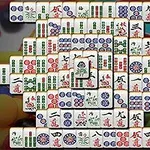 Mosaico de fichas de mahjong apiladas con diseños tradicionales en un fondo colorido