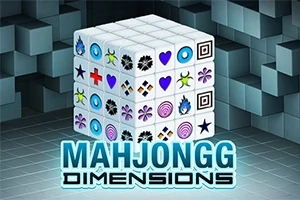 Cubo tridimensional compuesto por piezas con diversos símbolos coloridos sobre un fondo de bloques grises