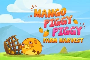 Cerdito naranja junto a una trampa de madera en un campo con texto colorido arriba