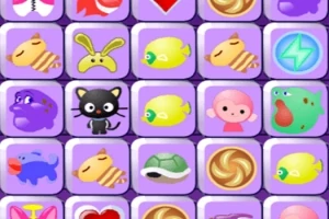 Iconos coloridos de animales y objetos en un tablero con fondo morado